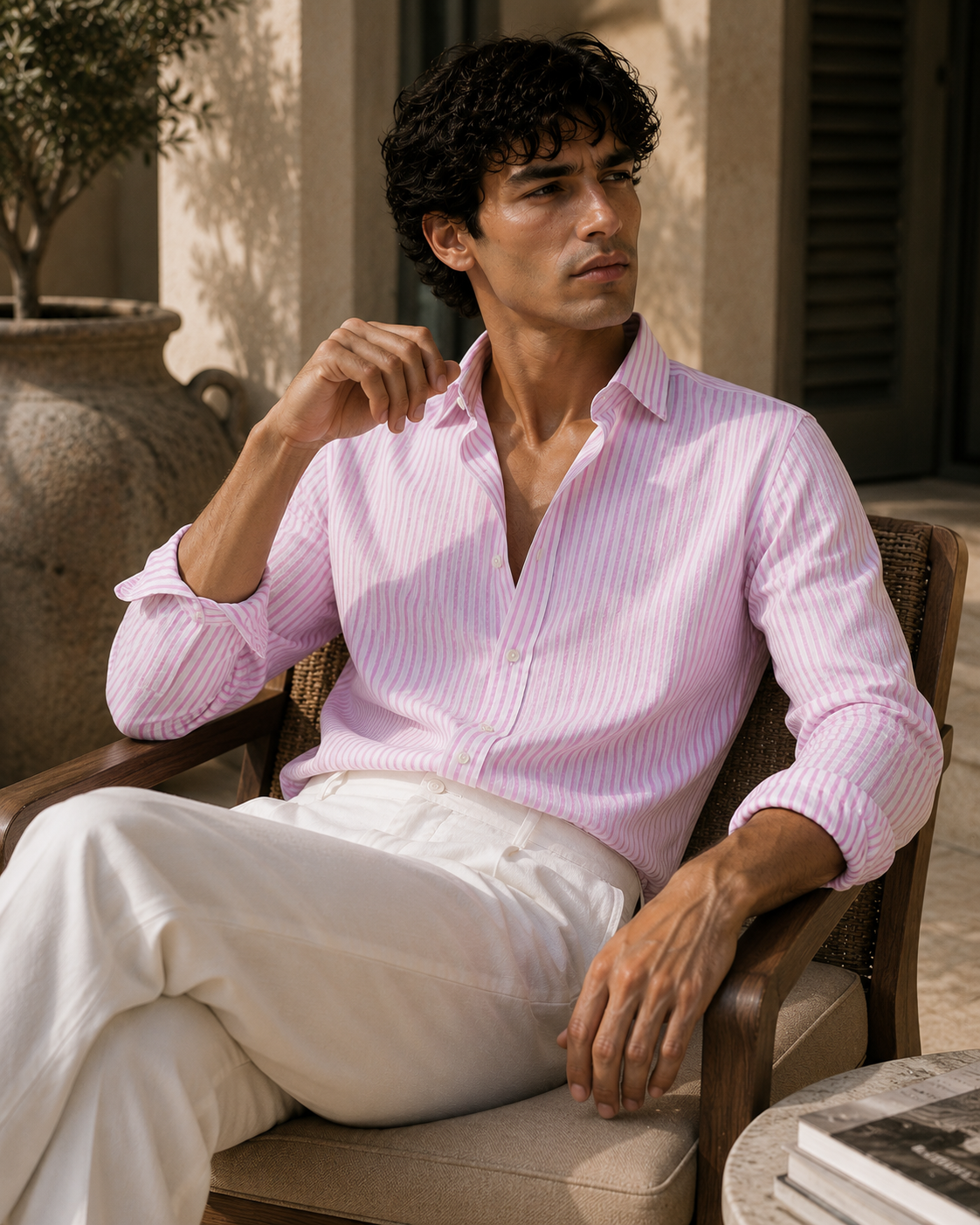 FATHEN Rose Stripe Cotton Shirt