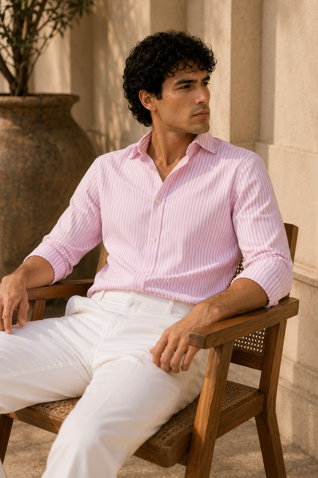 FATHEN Rose Stripe Cotton Shirt