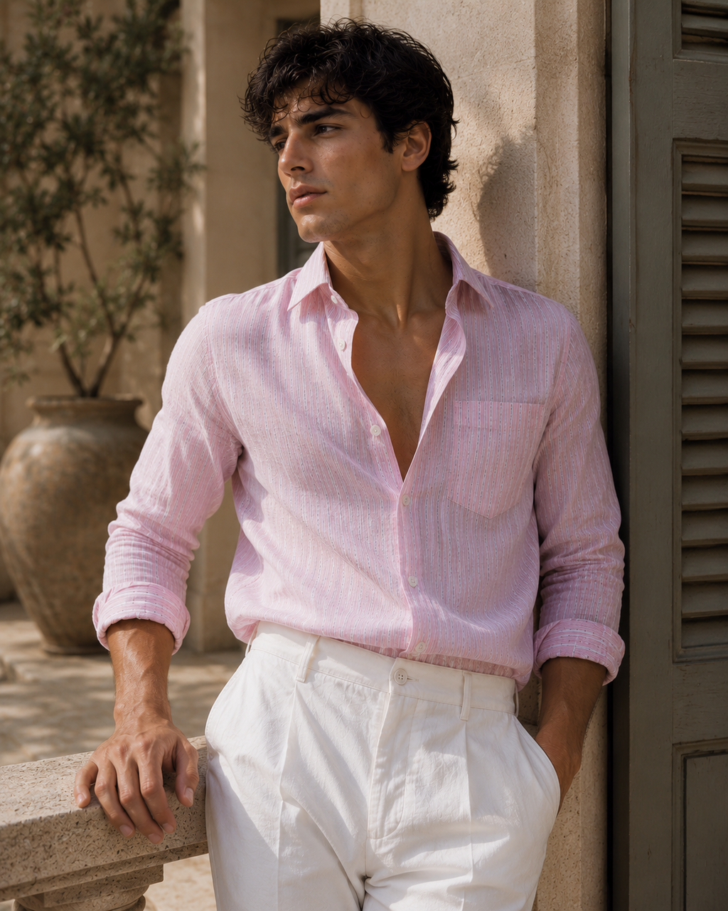 FATHEN Rose Stripe Cotton Shirt