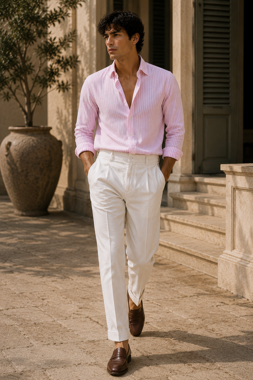 FATHEN Rose Stripe Cotton Shirt